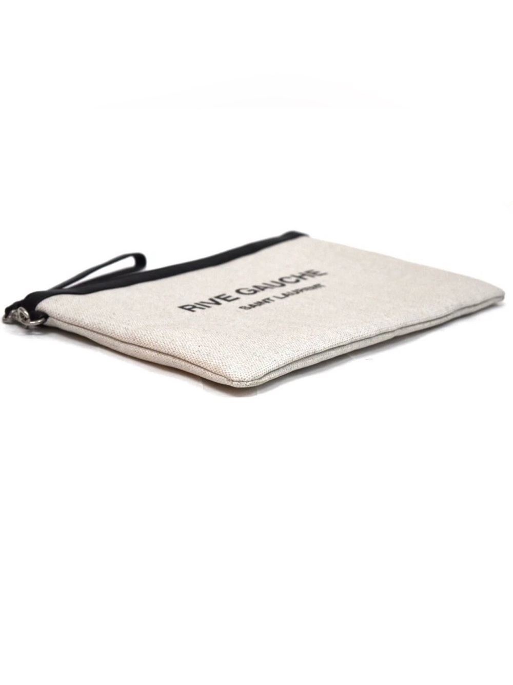 Saint Laurent Rive Gauche Crossbody/Clutch Bag Coated Canvas Leather Ivory Black - Picture 8 of 16